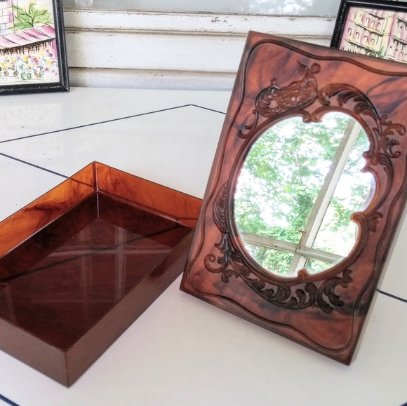 Vintage Vanity Mirror Makeup Faux Tortoise… - Picture 1 of 8